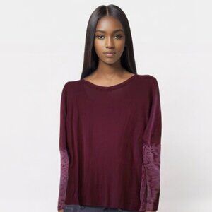 Bordeaux Burgundy Long Crochet Sleeve Shirt Jersey Knit Top